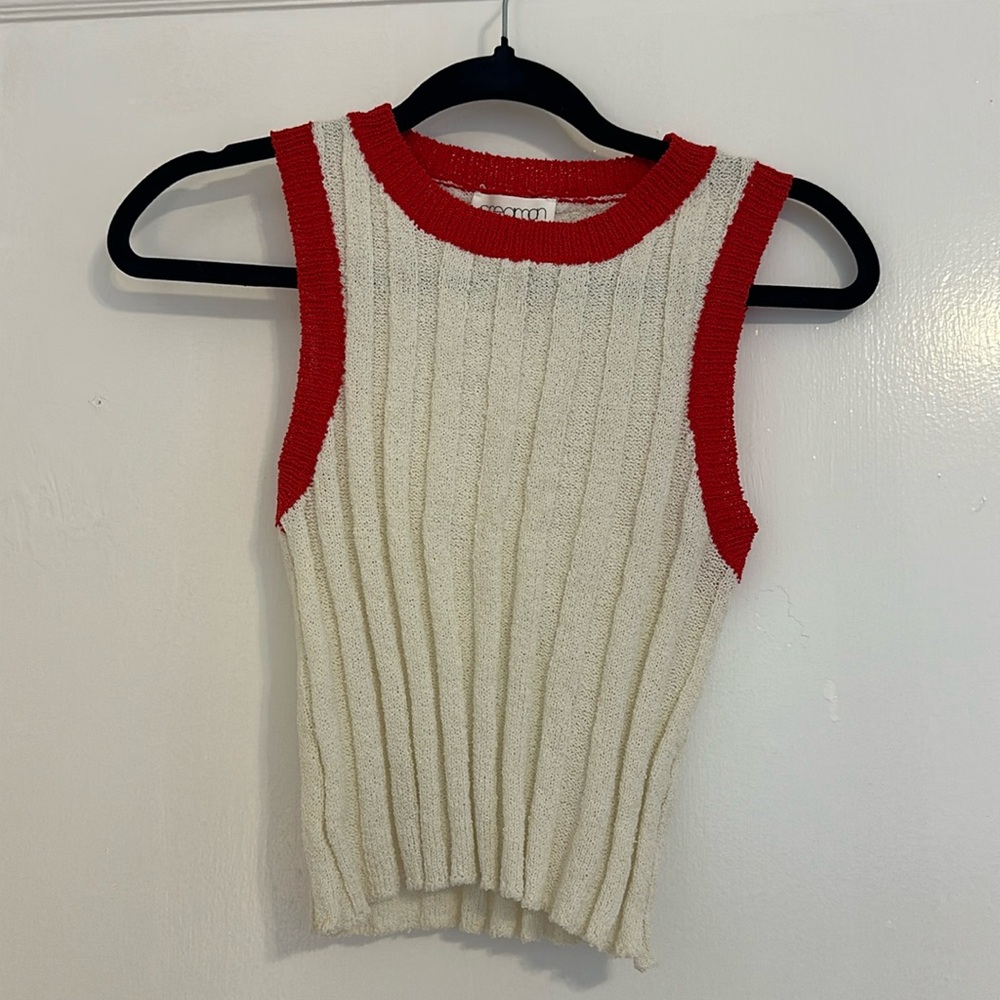 Knit red and white tank top